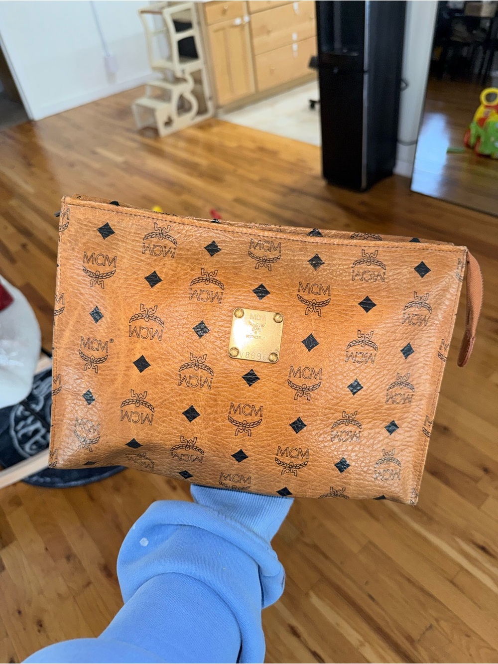 MCM Cognac Monogram Leather Pouch